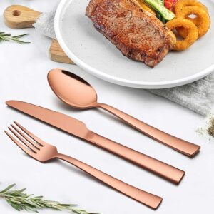 Homikit 46-Piece Copper Silverware Set with Serving Utensils, Stainless Steel Square Flatware Cutlery Set for 8, Modern Home Restaurant Hotel Eating Utensils, Include Fork Spoon Knife, Dishwasher Safe