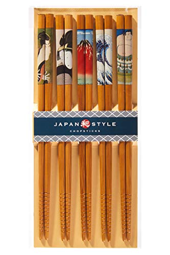 Japanese Wooden Chopsticks for Sushi Ramen Natural Bamboo Chopsticks Reusable 5 Pairs Gift Set MADE IN JAPAN … (Variation 1)