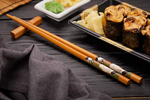 Japanese Wooden Chopsticks for Sushi Ramen Natural Bamboo Chopsticks Reusable 5 Pairs Gift Set MADE IN JAPAN … (Variation 1)