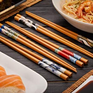 Japanese Wooden Chopsticks for Sushi Ramen Natural Bamboo Chopsticks Reusable 5 Pairs Gift Set MADE IN JAPAN … (Variation 1)