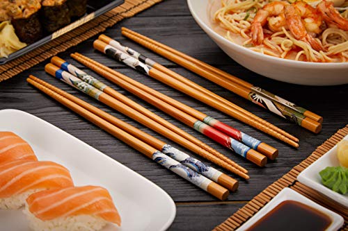 Japanese Wooden Chopsticks for Sushi Ramen Natural Bamboo Chopsticks Reusable 5 Pairs Gift Set MADE IN JAPAN … (Variation 1)