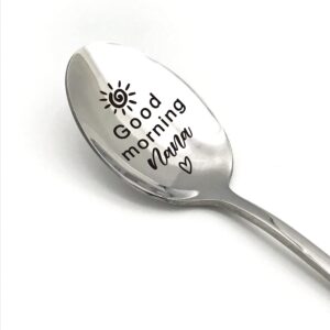 family kitchen funny coffee tea spoon good morning nana, nana's coffee stainless steel spoon for women mother's day birthday gift