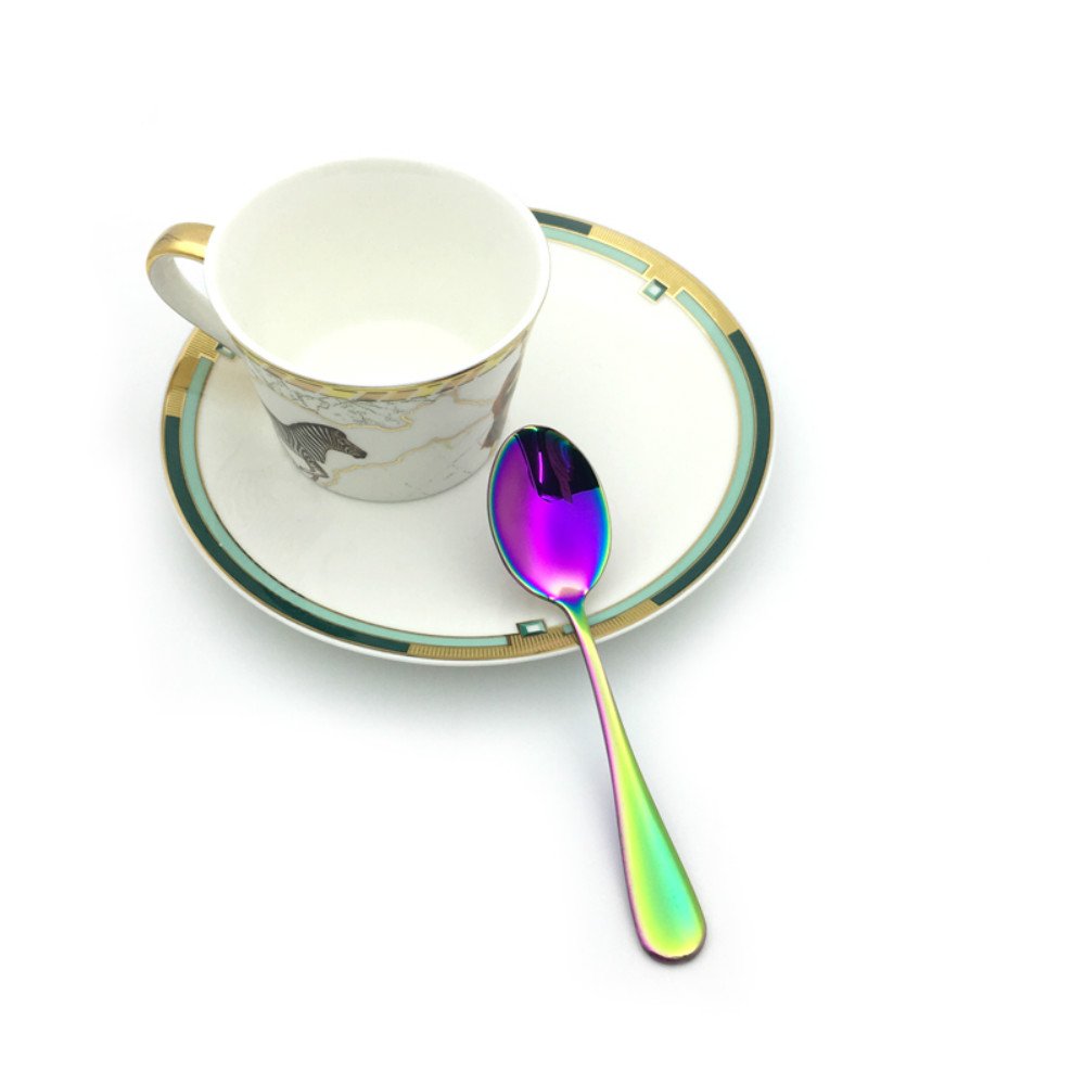 Renohef Rainbow Coffee Spoons,Stainless Steel Colorful Plated Mini Spoon,Tea Spoon,Ice Cream Spoon,Dessert Teaspoon Fruit Scoop Colorful Flatware Wedding Dinnerware Cutlery,Set of 6 (sharp)