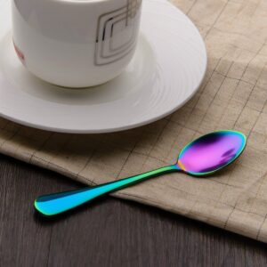 Renohef Rainbow Coffee Spoons,Stainless Steel Colorful Plated Mini Spoon,Tea Spoon,Ice Cream Spoon,Dessert Teaspoon Fruit Scoop Colorful Flatware Wedding Dinnerware Cutlery,Set of 6 (sharp)