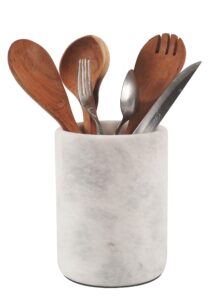 radicaln marble utensil holder spoon caddy countertop white handmade kitchen utensils set organizer - 5.5"x6.5" inch flatware chopstick canister utensil holders – home accessories (wz-03)