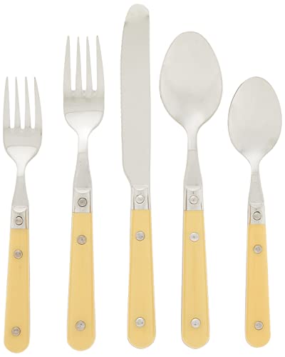 Ginkgo International Le Prix Stainless Steel Dishwasher-safe 30piece flatware set, Service for 6, Yellow,22704