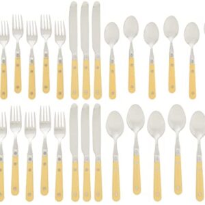 Ginkgo International Le Prix Stainless Steel Dishwasher-safe 30piece flatware set, Service for 6, Yellow,22704