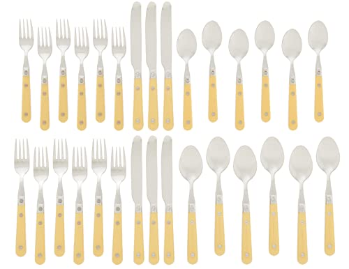 Ginkgo International Le Prix Stainless Steel Dishwasher-safe 30piece flatware set, Service for 6, Yellow,22704