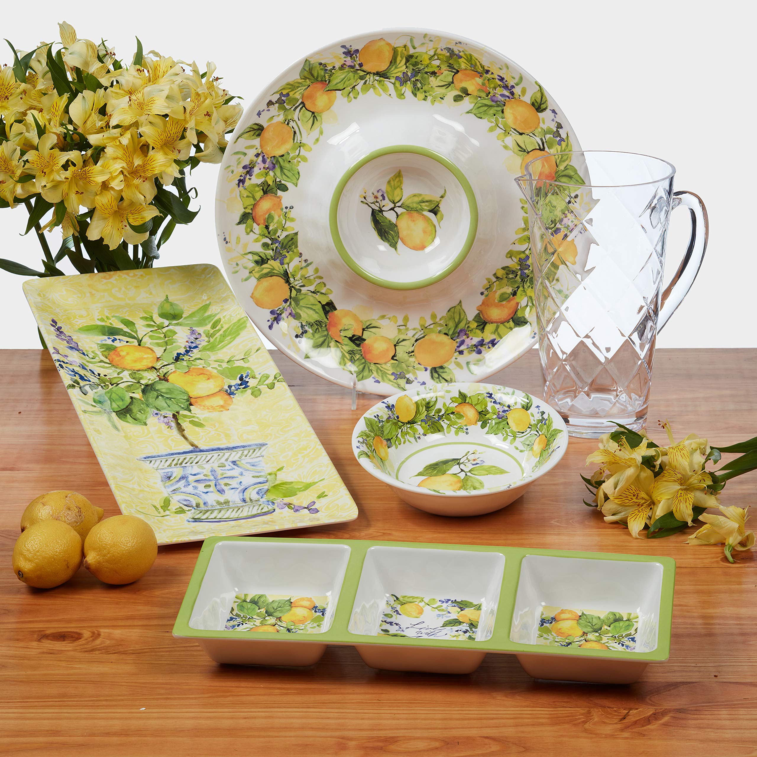 Certified International Lemon Zest 3 pc Melamine Hostess Serving Set, Multicolor