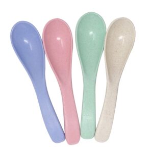 honbay 4pcs 15cm/5.9inch boreal europe style eco-friendly wheat straw colourful soup spoons chinese wonton soup spoon