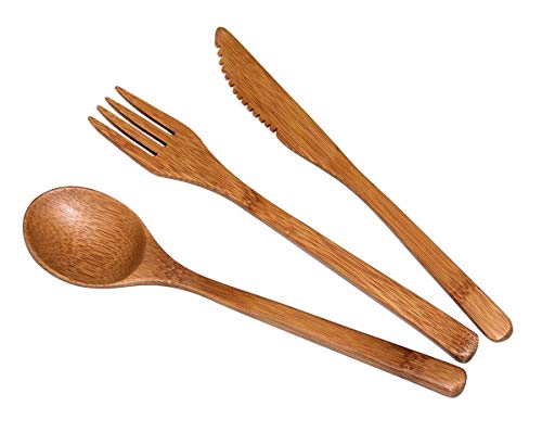 Totally Bamboo 3-Piece Bamboo Flatware Set, Dishwasher-Safe Fork, Spoon and Knife