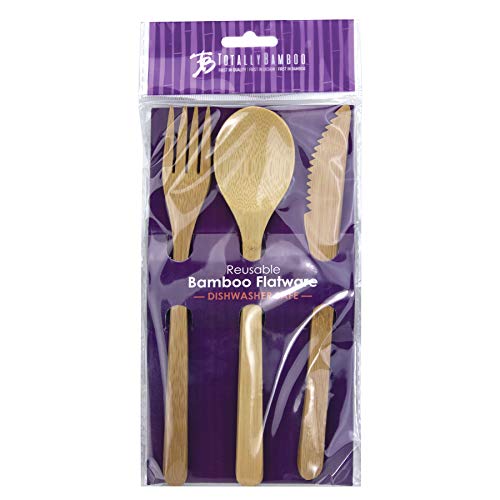 Totally Bamboo 3-Piece Bamboo Flatware Set, Dishwasher-Safe Fork, Spoon and Knife