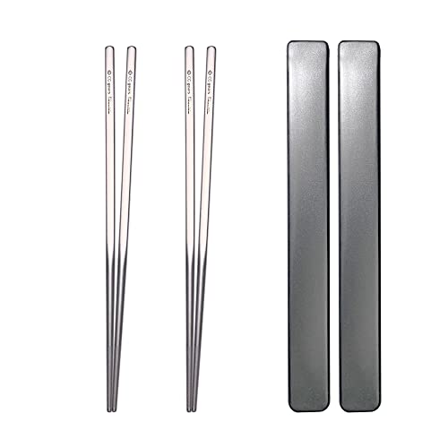 Titanium Chopsticks, 2 Pairs of Chopsticks with Plastic Case for Sushi, Noodles, Rice, Ramen & Japanese Cuisine.(9-inch) (2 Pairs), Gray