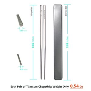 Titanium Chopsticks, 2 Pairs of Chopsticks with Plastic Case for Sushi, Noodles, Rice, Ramen & Japanese Cuisine.(9-inch) (2 Pairs), Gray