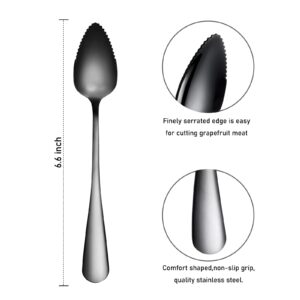 5 PCS Grapefruit Spoons, Stainless Steel Grapefruit Spoon Utensil Set, Serrated Edge & Thick Gauge Handle, Black Kitchen Tool with Non-stick Plating for Kiwi, Dessert, Apple, Citrus Fruit