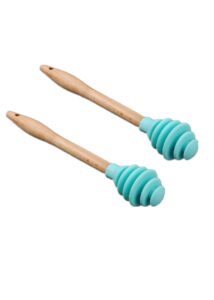 ugyduky 2 pack silicone honey dipper spoon drizzle stick honey mixing stirrer dip spiral server kitchen gadget tool (random color delivery)