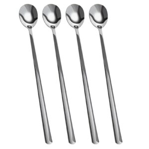 long handle iced tea spoons, 304 stainless steel teaspoons, 9.5 inch coffee stirrers,ice cream spoon,cocktail stirring spoons, set of 4 (silver) (9.4 inch, 4)