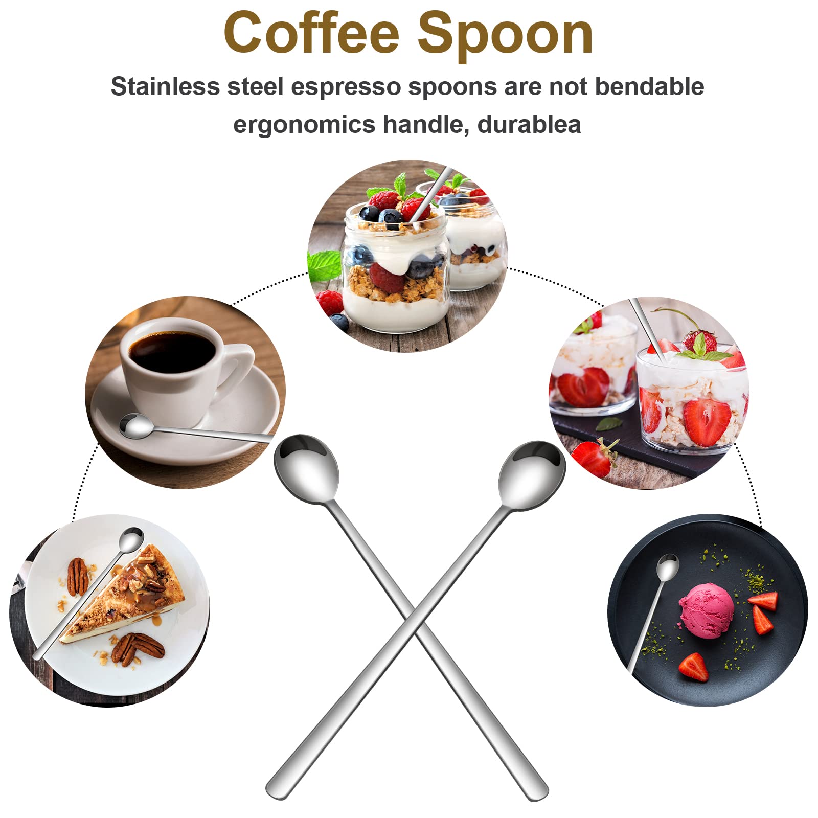 Long Handle Iced Tea Spoons, 304 Stainless Steel Teaspoons, 9.5 Inch Coffee Stirrers,Ice Cream Spoon,Cocktail Stirring Spoons, Set of 4 (Silver) (9.4 Inch, 4)