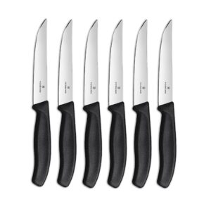 victorinox swiss classic steak knives - cooking knives for kitchen utensils - ergonomic, stainless steel meat knives - black handles, straight edge, 6-piece set