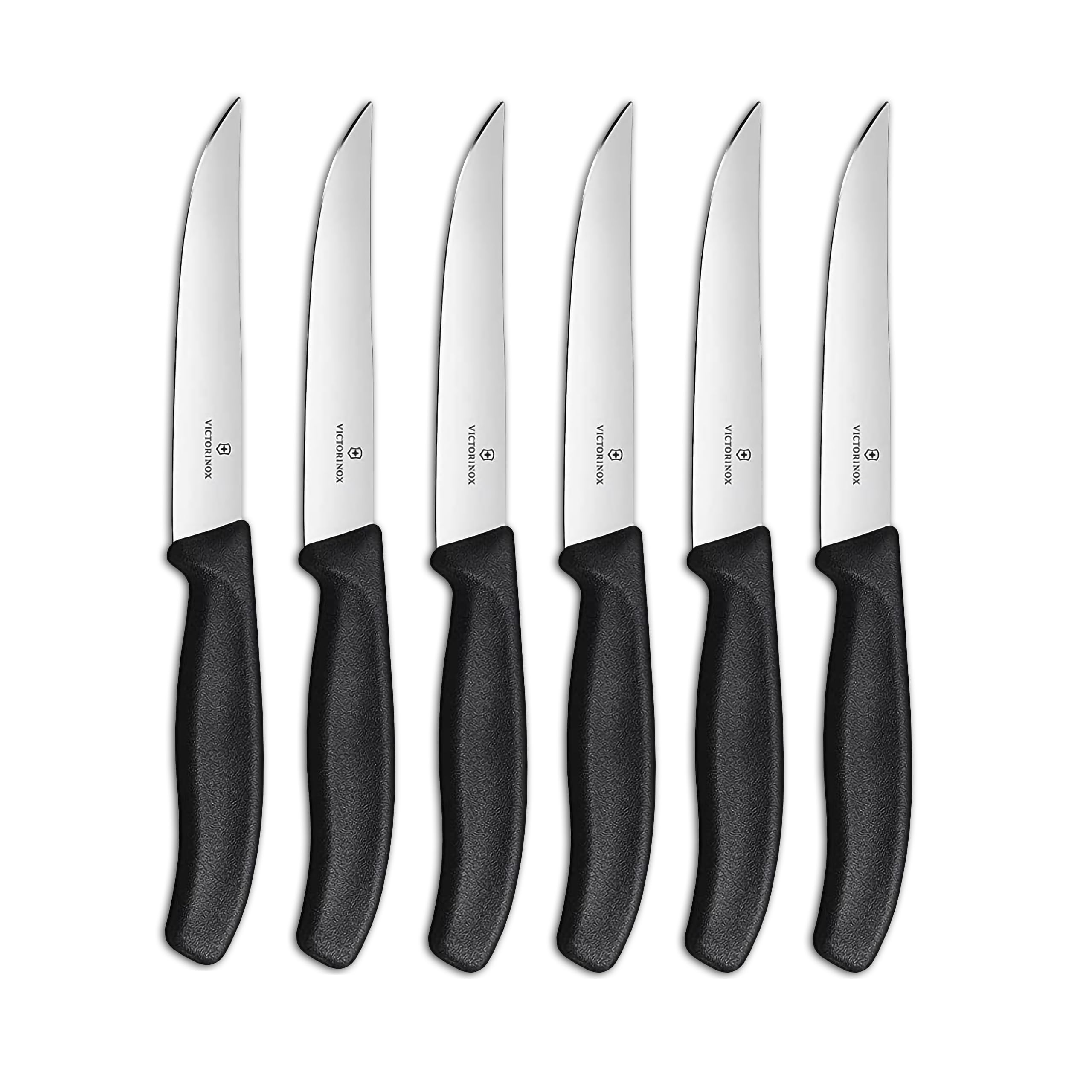 Victorinox Swiss Classic Steak Knives - Cooking Knives for Kitchen Utensils - Ergonomic, Stainless Steel Meat Knives - Black Handles, Straight Edge, 6-Piece Set