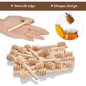 FOCCTS 100pcs Honey Dipper Sticks, 3 inch Wooden Honey Dipper Honey Stirrers Honey Spoon with Natural Jute Twine Kraft Paper Tags for Honey Jar Dispense Drizzle Honey Wedding Party Favors Honey Server