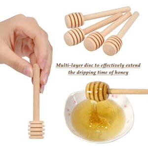 FOCCTS 100pcs Honey Dipper Sticks, 3 inch Wooden Honey Dipper Honey Stirrers Honey Spoon with Natural Jute Twine Kraft Paper Tags for Honey Jar Dispense Drizzle Honey Wedding Party Favors Honey Server