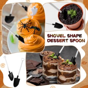 Novelty Mini Shovel Spoons for Dessert Disposable Plastic Shovel Shaped Spoons Mini Dessert Spoons for Ice Cream Cake Pudding Yogurt Family Construction Birthday Party Supplies (150 Pcs, Black)