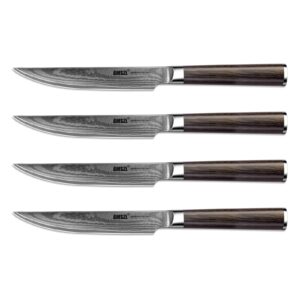 amszl steak knives - set of 4 - damascus - 5.5" - japanese vg10 core steel forged straight edge - pakka handle - gift box