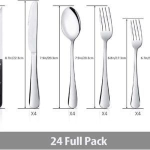 Teivio 24-Piece Stainless Steel Flatware Cutlery Set and 4 steak knife, Silverware Utensil Set with Countertop Caddy, Service for 4, Include Knives/Forks/Spoons, Mirror Polished