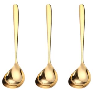 gudoqi soup ladle, 3 pack durable 304 stainless steel with polished titanium plated big volume soup spoon, kitchen gadget utensil,8 inch, gold
