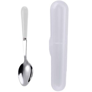 goeielewe grapefruit spoons with round serrated edges for citrus kiwi fruit and dessert, ceramic handle stainless steel dessert spoons with storage box (white)