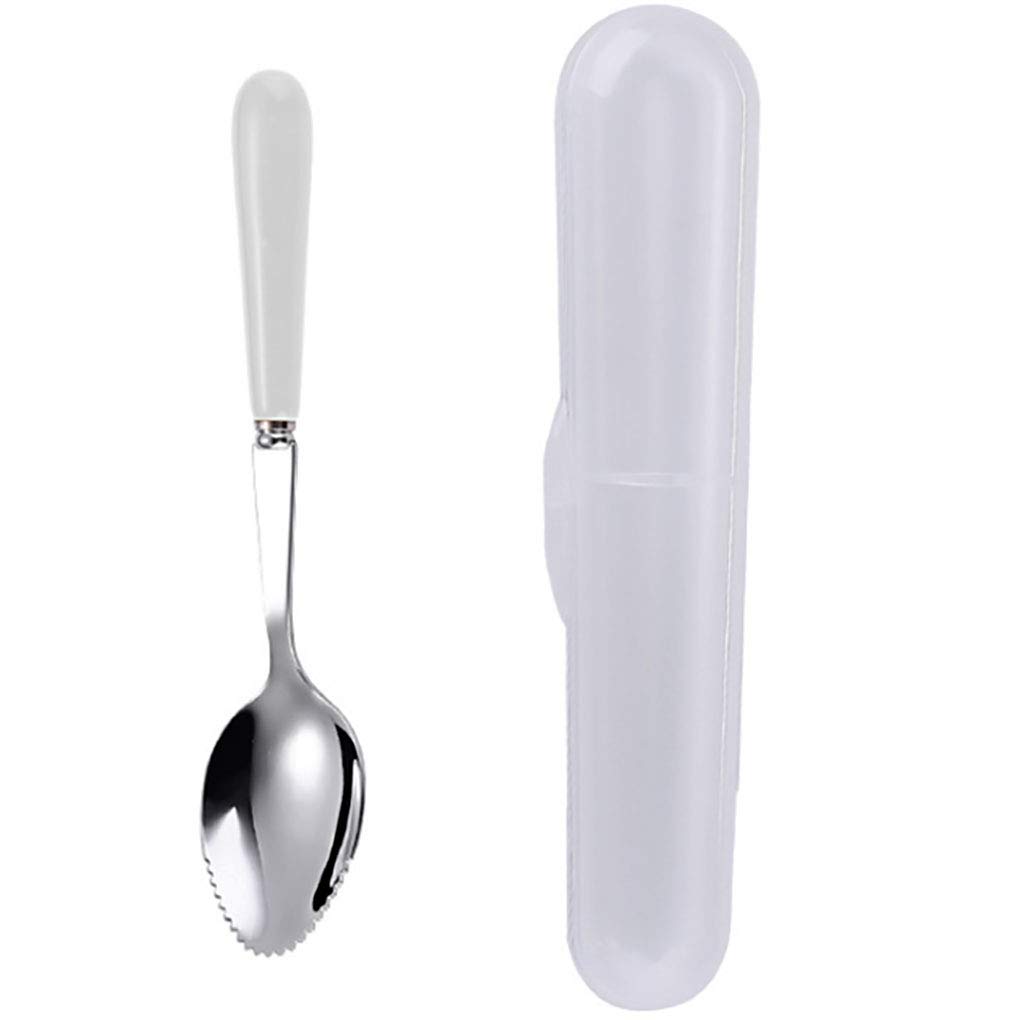 Goeielewe Grapefruit Spoons with Round Serrated Edges for Citrus Kiwi Fruit and Dessert, Ceramic Handle Stainless Steel Dessert Spoons with Storage Box (White)