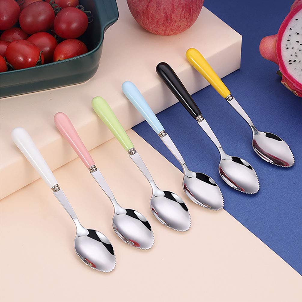 Goeielewe Grapefruit Spoons with Round Serrated Edges for Citrus Kiwi Fruit and Dessert, Ceramic Handle Stainless Steel Dessert Spoons with Storage Box (White)