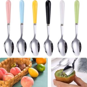 Goeielewe Grapefruit Spoons with Round Serrated Edges for Citrus Kiwi Fruit and Dessert, Ceramic Handle Stainless Steel Dessert Spoons with Storage Box (White)