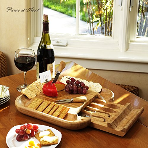 Custom Personalized Engraved Bamboo Cheese/Charcuterie Cutting Board with Knife Set & Cheese Markers- Designed & Quality Checked in USA