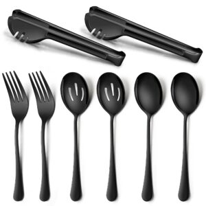 homikit 8-piece stainless steel large serving spoons, slotted serving spoons, serving forks, serving tongs, black metal catering banquet buffet party serving utensils, mirror polished, dishwasher safe