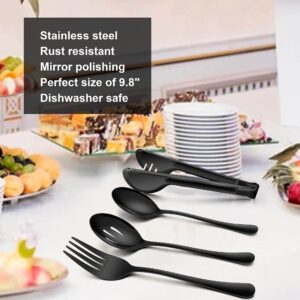 Homikit 8-Piece Stainless Steel Large Serving Spoons, Slotted Serving Spoons, Serving Forks, Serving Tongs, Black Metal Catering Banquet Buffet Party Serving Utensils, Mirror Polished, Dishwasher Safe