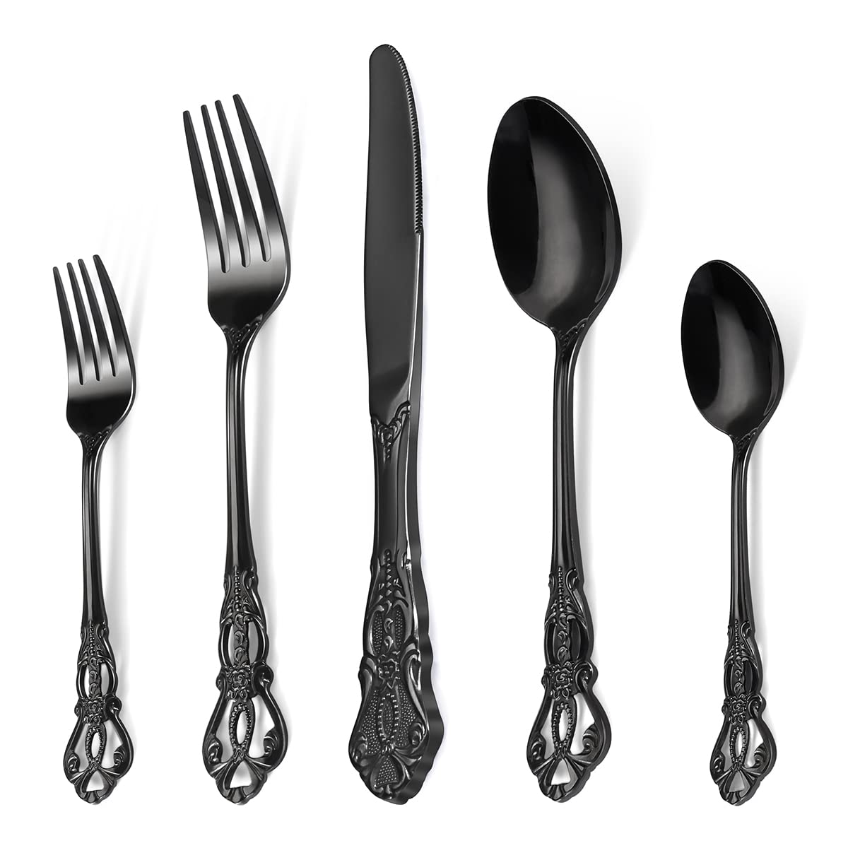 Retro Royal 20 Pieces Stainless Steel Silverware Set,Anti-rust Flatware Cutlery Set for 4,Luxury Kitchen Utensil Tableware Set Include Fork Spoon Knife,Mirror Polished Dishwasher Safe,Black