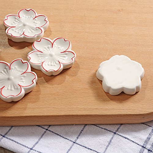 CHOOLD Elegant Cherry Blossom Ceramic Chopsticks Rest Rack Dinner Spoon Stand Knife Fork Holder,Sakura Chopsticks Stand(Set of 6)