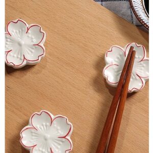 CHOOLD Elegant Cherry Blossom Ceramic Chopsticks Rest Rack Dinner Spoon Stand Knife Fork Holder,Sakura Chopsticks Stand(Set of 6)