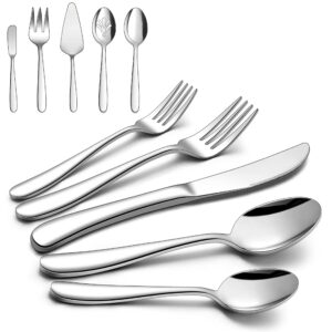 homikit 65 pieces heavy duty silverware set with serving utensils, stainless steel cutlery eating utensils set for 12, fancy metal heavy weight flatware tableware set, dishwasher safe