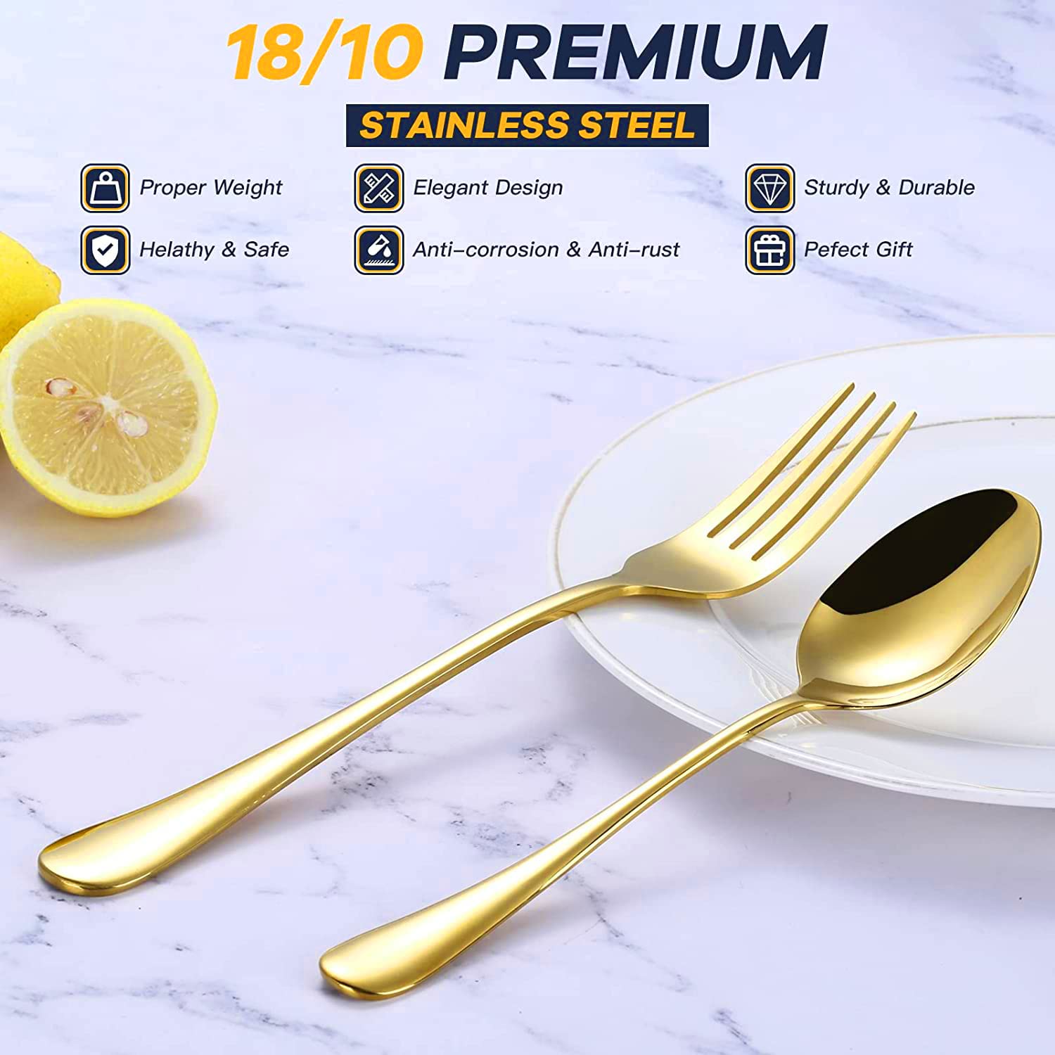 12-Pieces Silverware Set, Flatware Set for 6, Stainless Steel Tableware Cutlery Set with Spoons Forks, Utensil Sets for Home Kitchen Restaurant Hotel, Dishwasher Safe (Gold)
