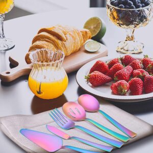 Herogo 5-Piece Matte Rainbow Stainless Steel Serving Utensils Set, Metal Square Hostess Serving Set for Catering Banquet Buffet Party Camping Kitchen Restaurant, Dishwasher Safe