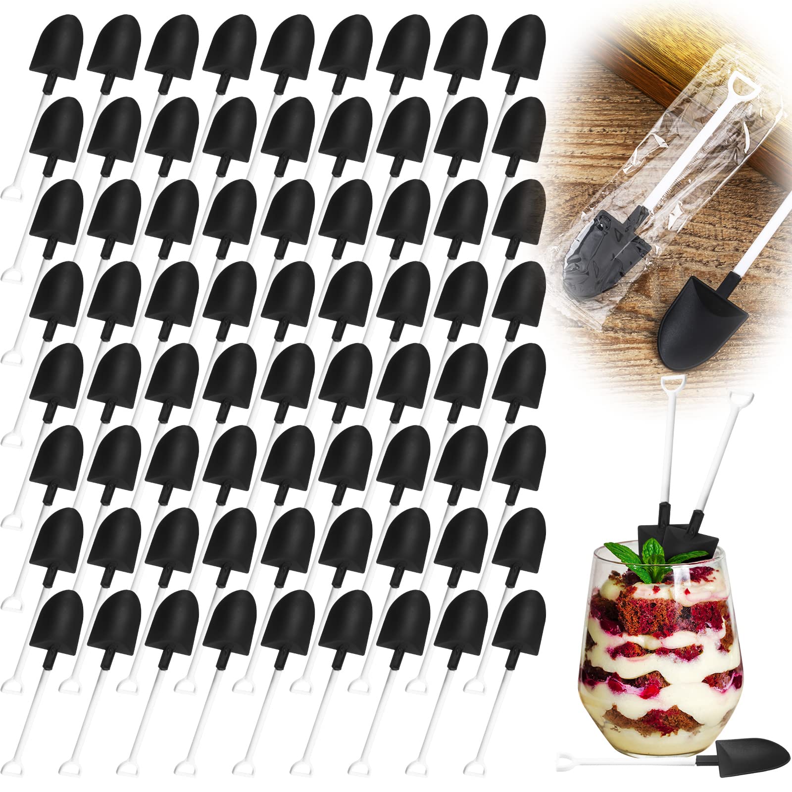 300 Pack Mini Plastic Shovel Spoons Set Construction Birthday Party Supplies Small Individual Packing Novelty Disposable Shovel Shape Dessert Spoons for Desserts Ice Cream Birthday Party Gift