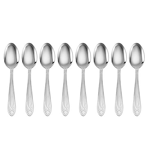 Pfaltzgraff Mirage Frost 45-Piece Stainless Steel Flatware Set with Serving Utensil Set and Metal Storage Caddy, Service for 8