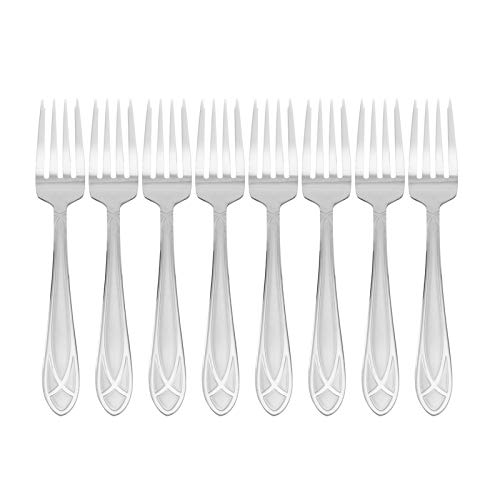 Pfaltzgraff Mirage Frost 45-Piece Stainless Steel Flatware Set with Serving Utensil Set and Metal Storage Caddy, Service for 8