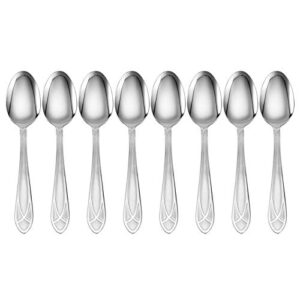 Pfaltzgraff Mirage Frost 45-Piece Stainless Steel Flatware Set with Serving Utensil Set and Metal Storage Caddy, Service for 8