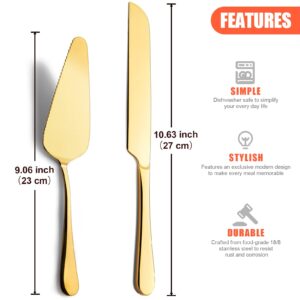 Mamajardin Cake Cutting Set for Wedding - Elegant Knife and Server Set with Stainless Steel Rounded Edges, Cake Cutter Pie Spatula Birthday Anniversary Easter Mother's Day Gifts of 2, Gold