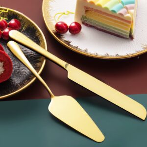 Mamajardin Cake Cutting Set for Wedding - Elegant Knife and Server Set with Stainless Steel Rounded Edges, Cake Cutter Pie Spatula Birthday Anniversary Easter Mother's Day Gifts of 2, Gold