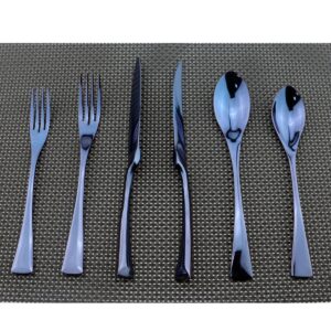 uniturcky flatware set 18/10 stainless steel mirror polished blue cutlery - silverware utensil set of serrated steak knife dinner fork knife spoon salad fork dessert spoon,6 piece service for 1